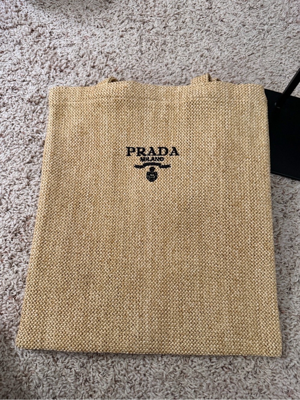 Gift with purchase Prada Natural Beige Jute Tote with Black Logo - Picture 11 of 12